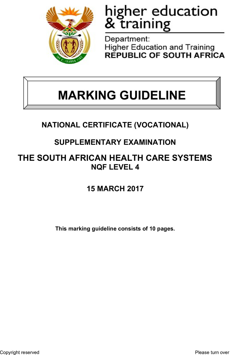 Nc2840 The South African Health Care Systems L4 Memo Supp 2017