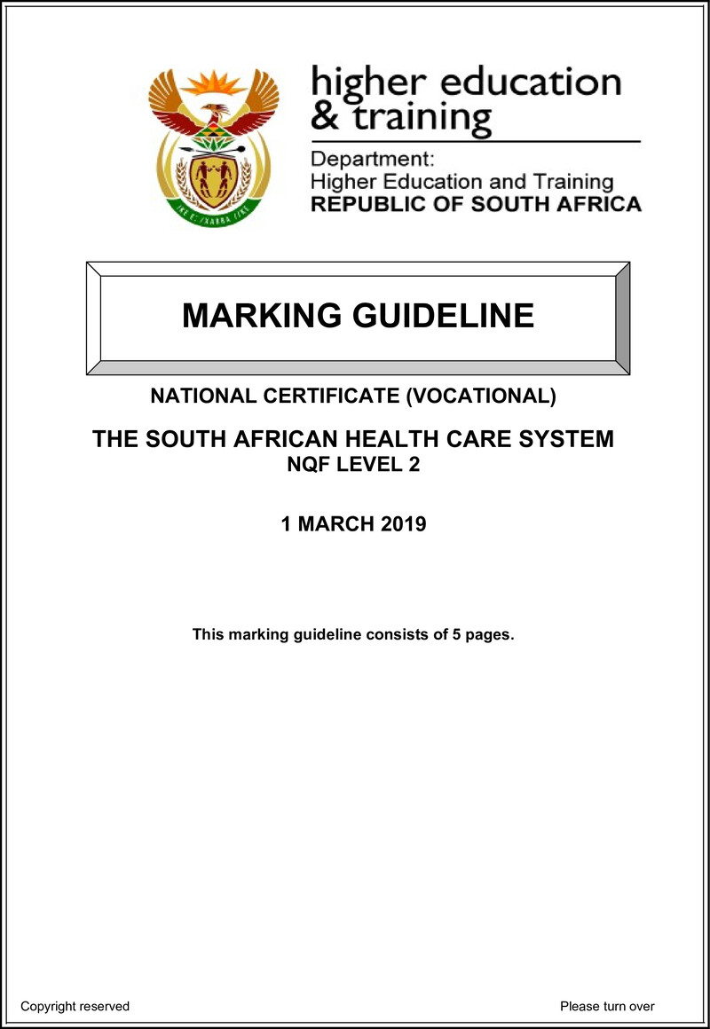 Nc2850 The South African Health Care System L2 Memo Supp 2019 Signed O