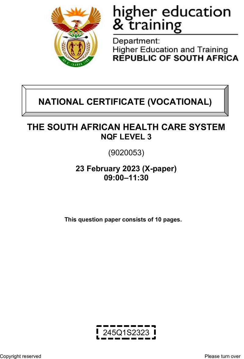 Nc2860 The South African Health Care System L3 QP Feb 2023