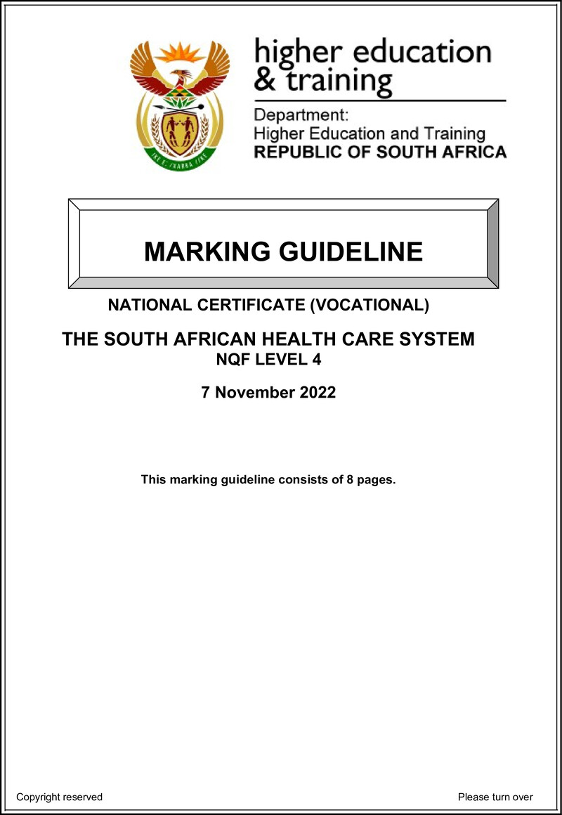 Nc2870 The South African Health Care System L4 Memo Nov 2022