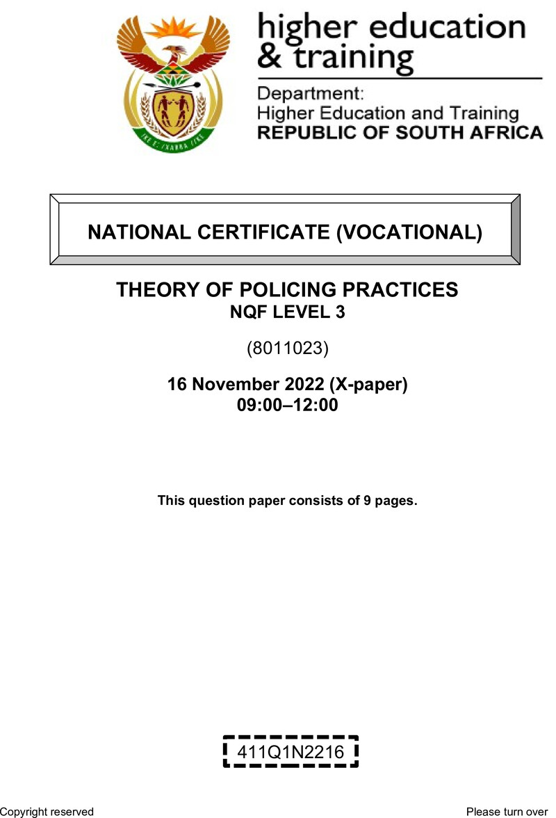 Nc2880 Theory Of Policing Practice L3 QP Nov 2022