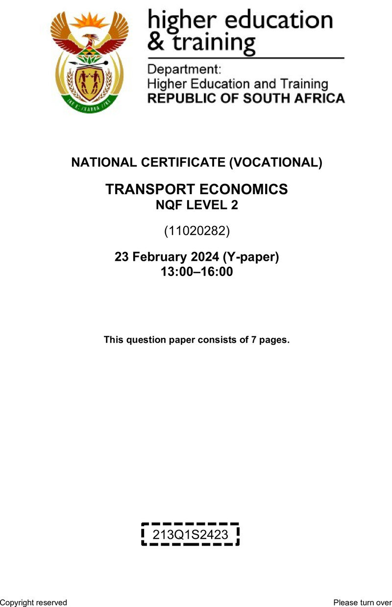 Nc2920 Transport Economics L2 QP Supp 2024