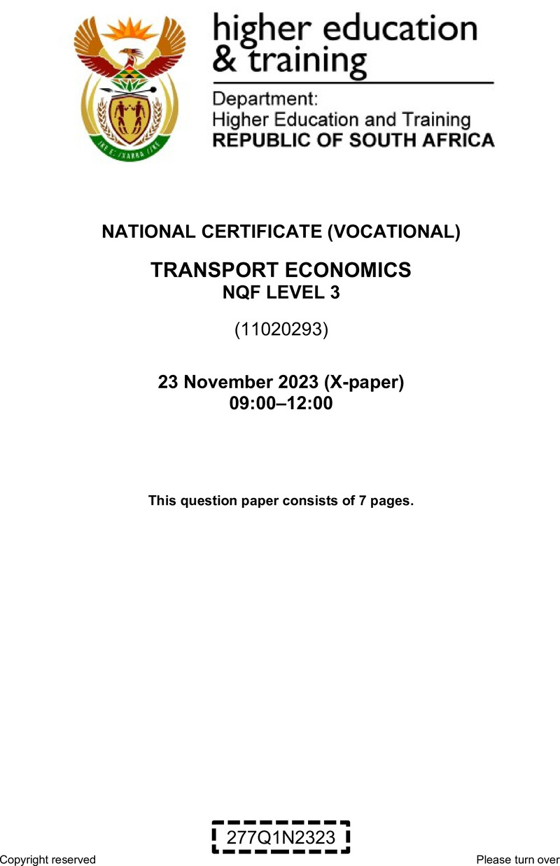 Nc2930 Transport Economics L3 Nov QP 2023 Revised