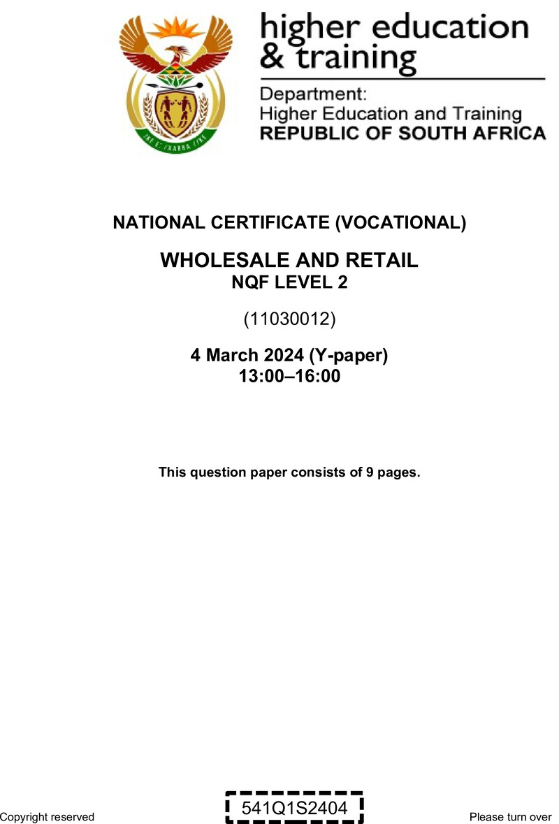 Nc3020 Wholesale And Retail L2 QP 2024