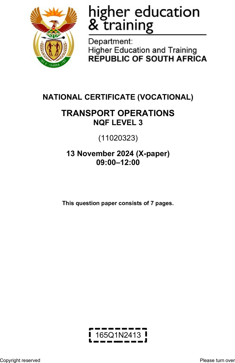 Transport Operations L3 Nov QP 2024 preview