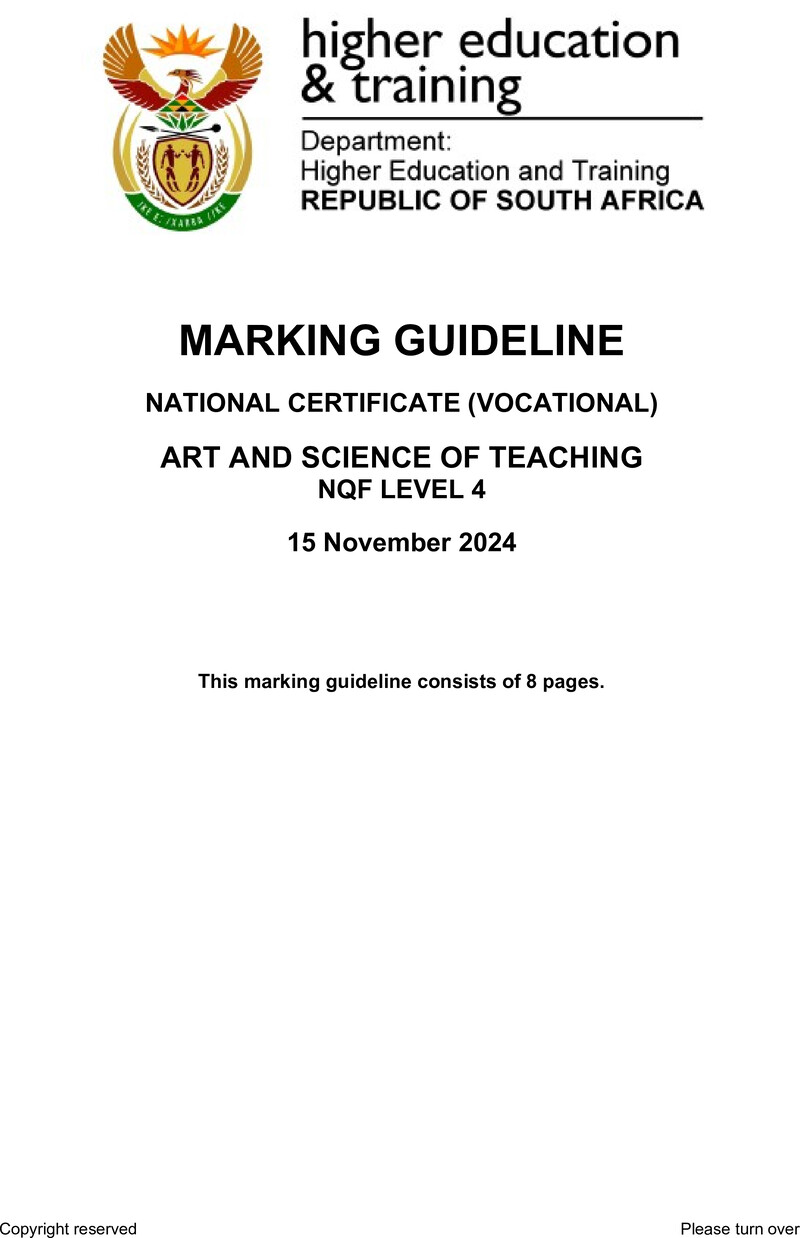 Nc310 Art And Science Of Teaching L4 Memo Nov 2024