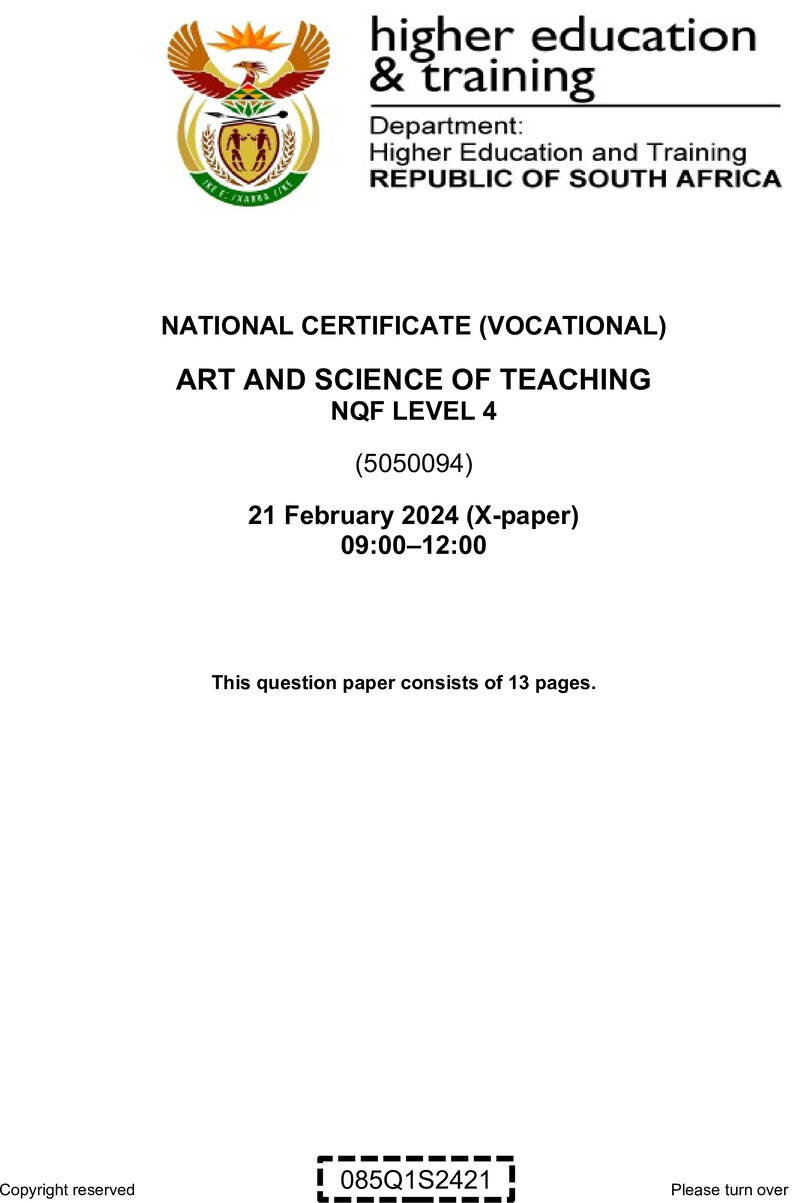 Art And Science Of Teaching L4 Supp 2024 QP preview