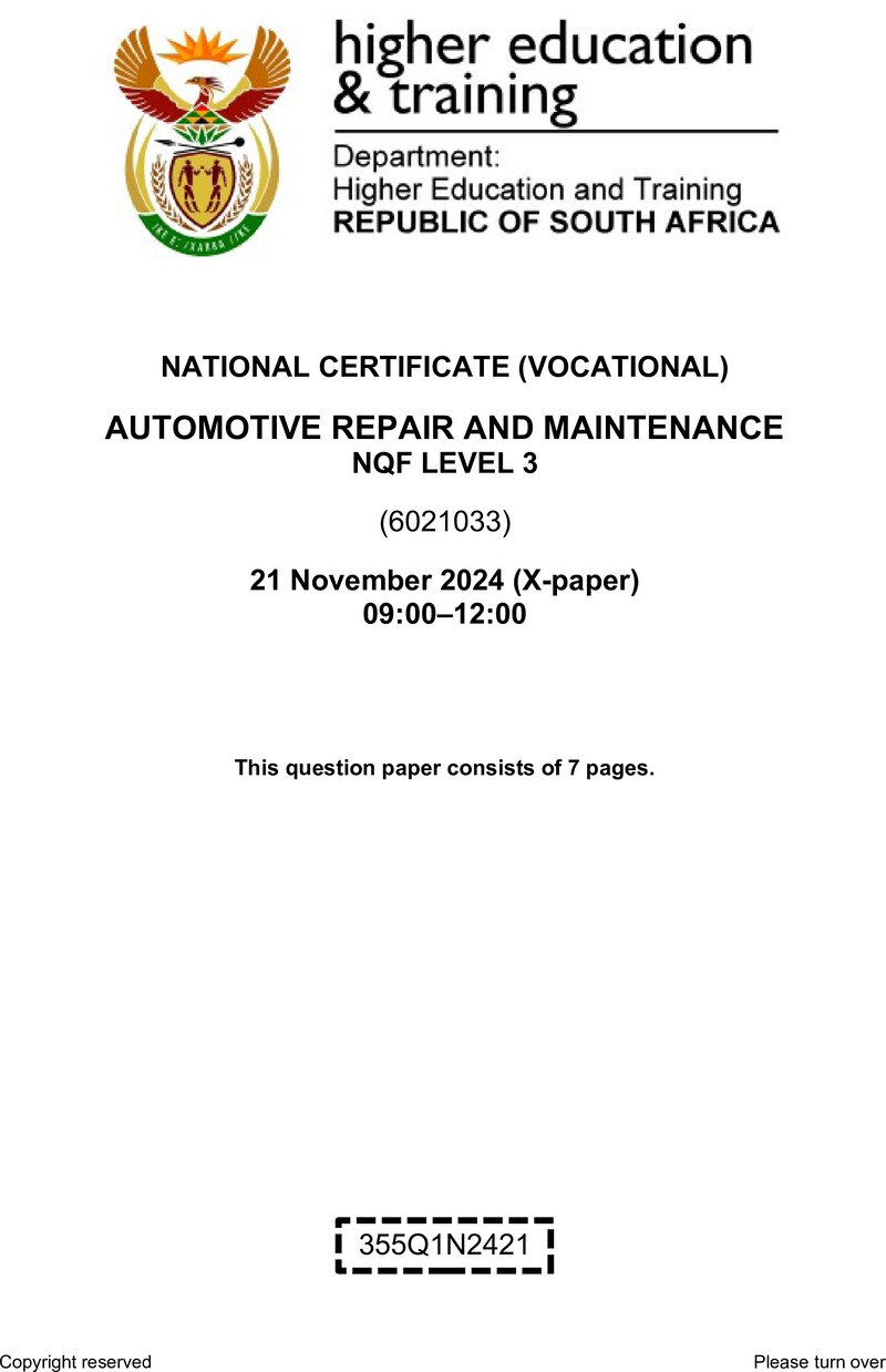 Automotive Repair And Maintenance L3 QP Nov 2024 preview