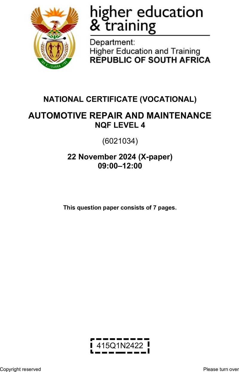 Automotive Repair And Maintenance L4 QP Nov 2024 preview