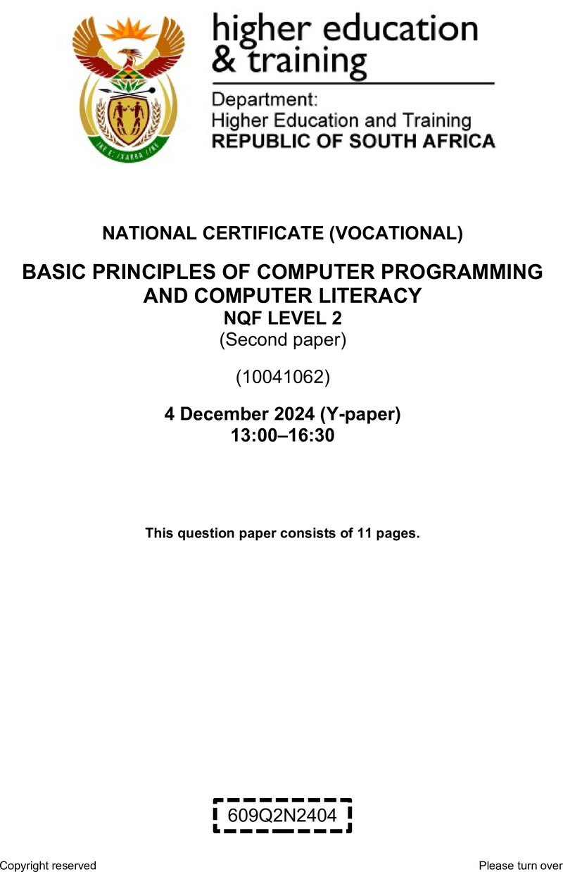 Nc360 Basic Principles Of Computer Programming And Computer Literacy L2 P2 QP Nov 2024