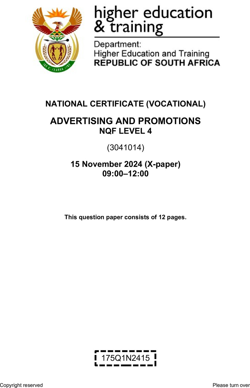 Nc40 Advertising And Promotions L4 QP Nov 2024 preview