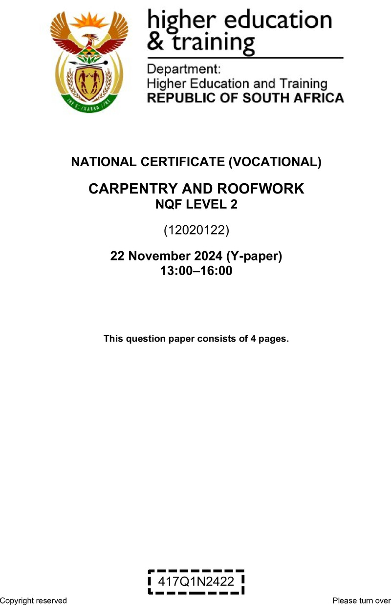 Nc400 Carpentry And Roofwork L2 QP Nov 2024