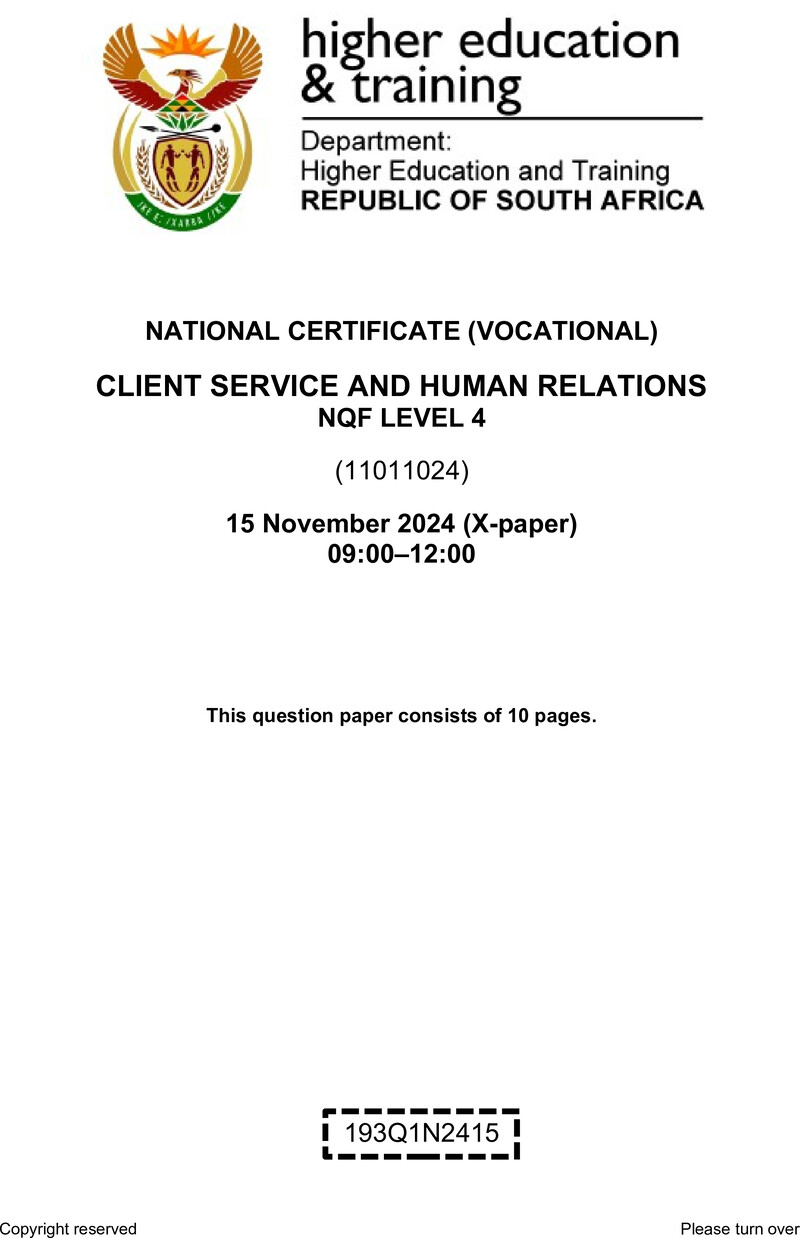 Nc500 Client Services And Human Relations L4 QP Nov 2024