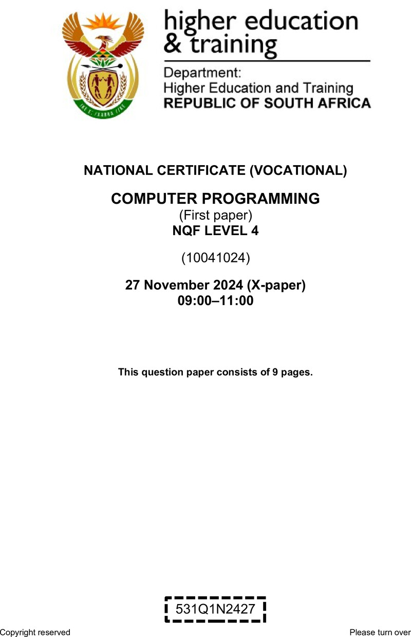 Nc550 Computer Programming L4 P1 QP Nov 2024