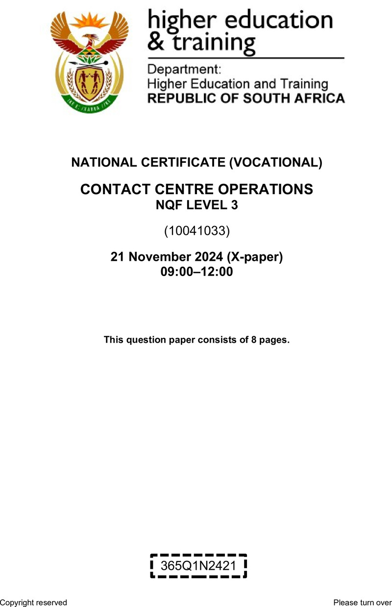 Nc600 Contact Centre Operations L3 QP Nov 2024