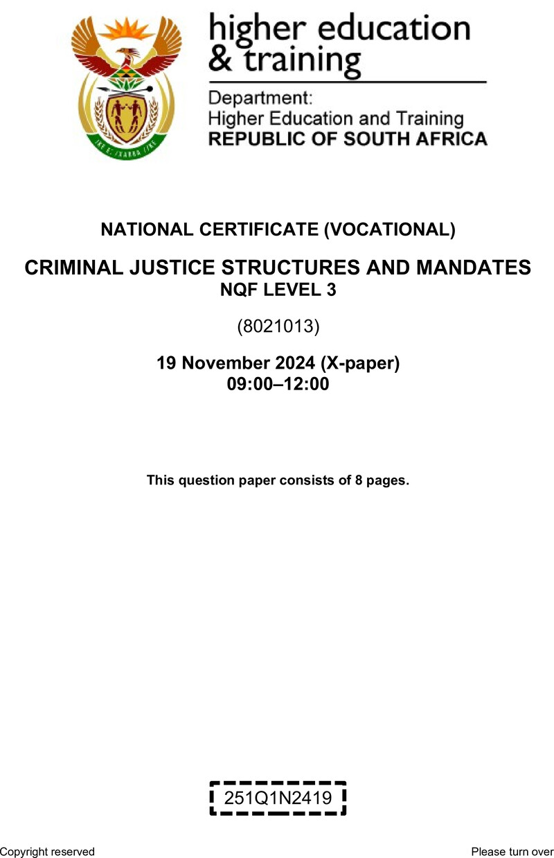 Criminal Justice Structures And Mandates L3 QP Nov 2024 preview