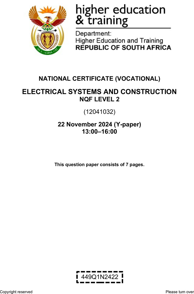 Nc910 Electrical Systems And Construction L2 QP Nov 2024