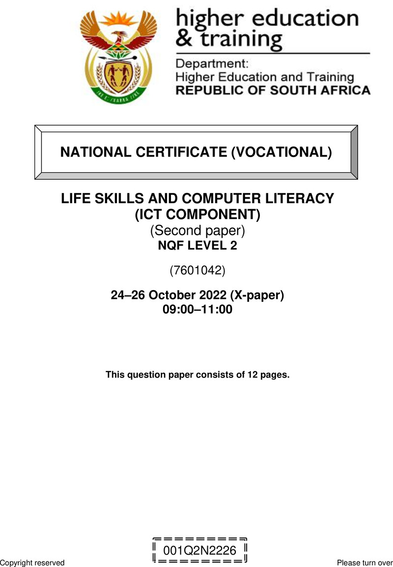 Nc1690 Life Skills And Computer Literacy L2 P2 QP Nov 2022 Signed Off