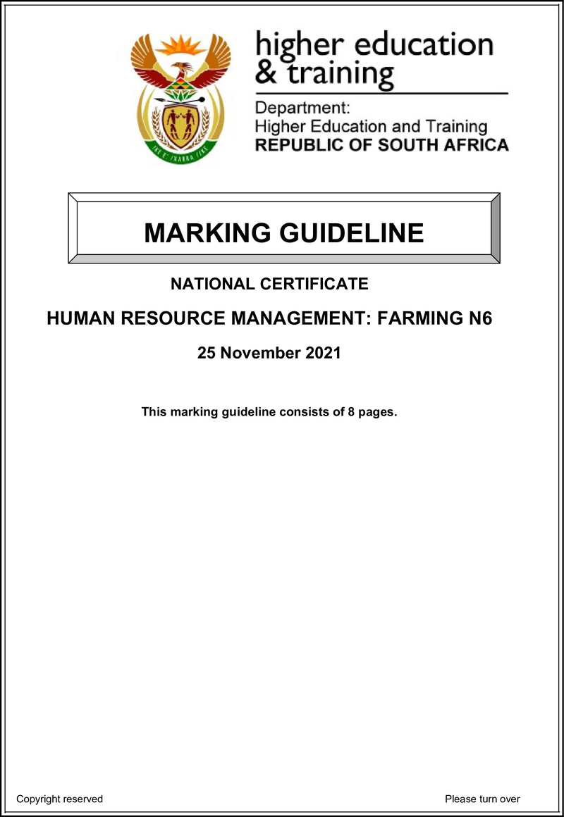 Human Resource Management Farming N6 Memo Nov 2021
