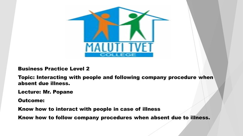 Business Practice Sickness In The Workplace L2 Sg