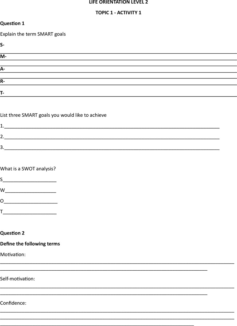 Life Orientation Topic 1 Activity 1 L2 Sg