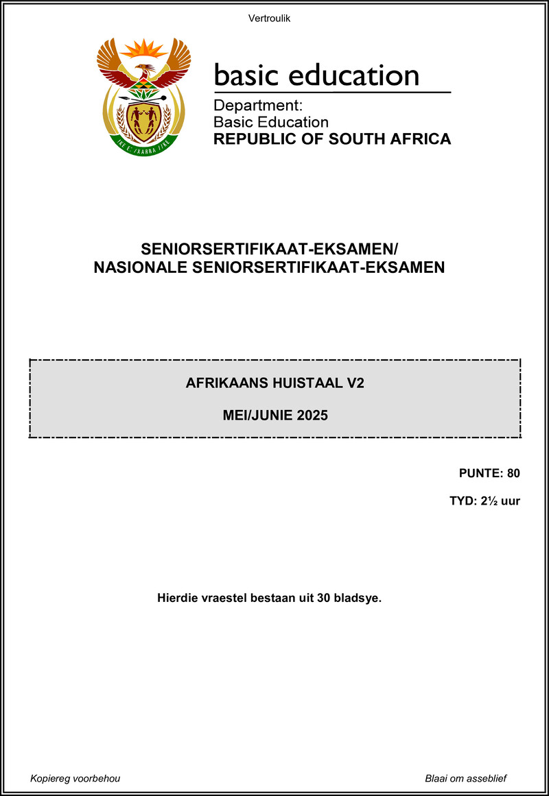 Grade 12 Afrikaans past paper 2025 – afrikaans hl p2 may june 2025 gr12