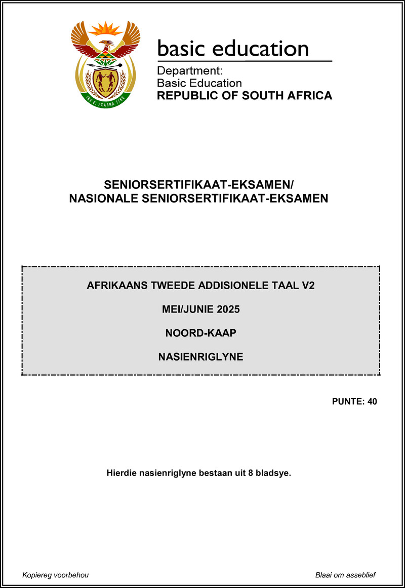 Grade 12 Afrikaans past paper 2025 – afrikaans sal p2 may june 2025 mg northern cape gr12