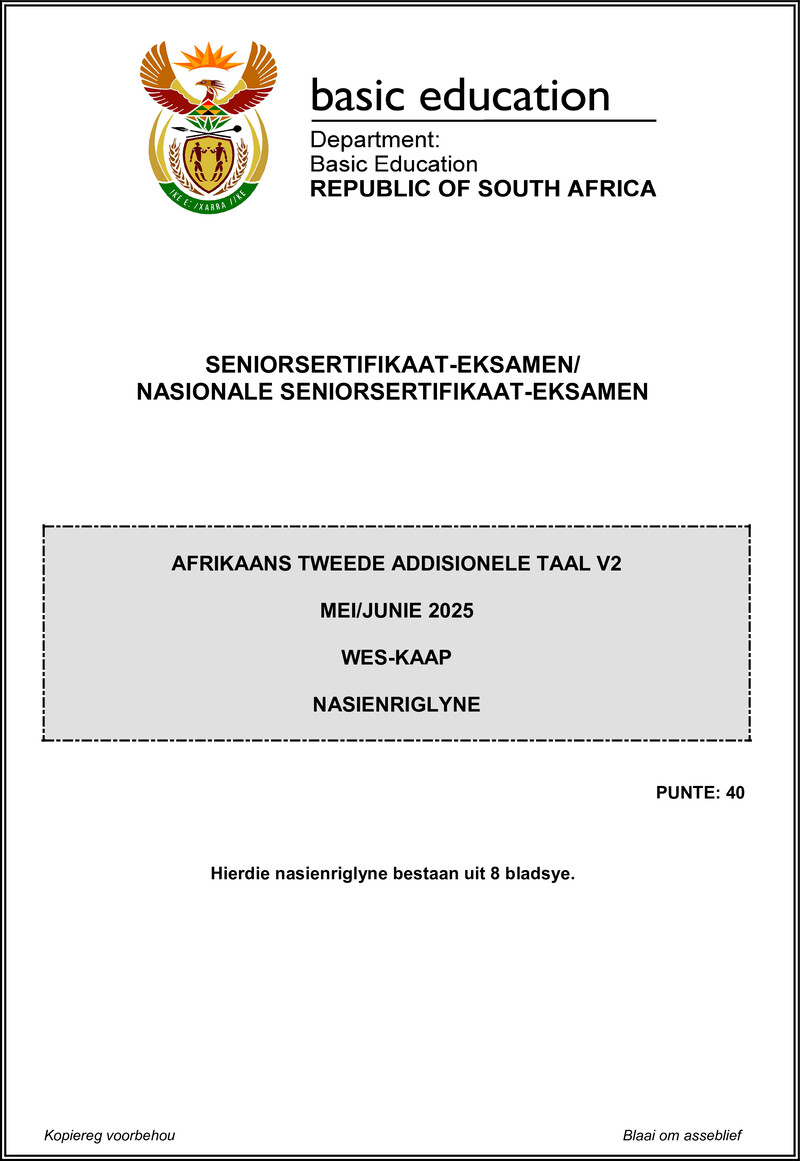 Grade 12 Afrikaans past paper 2025 – afrikaans sal p2 may june 2025 mg western cape gr12