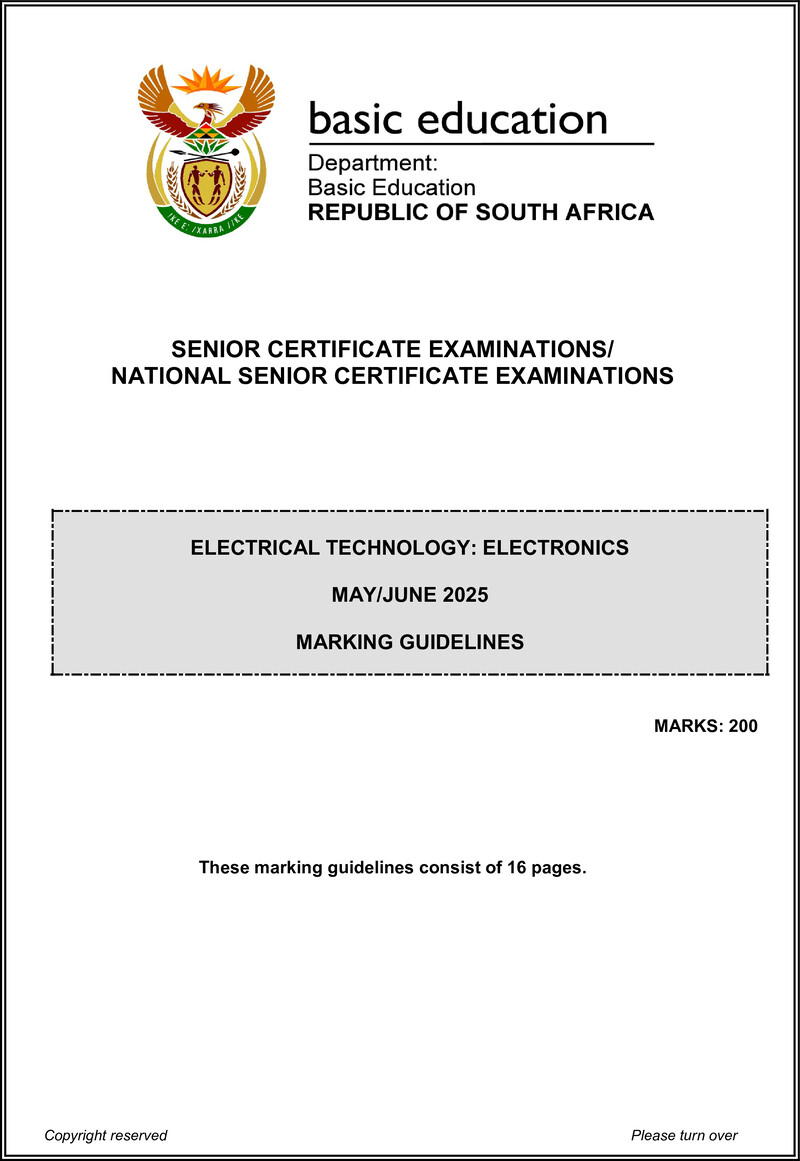 Grade 12 Electrical Technology past paper 2025 – electrical technology may june 2025 electronics mg eng gr12