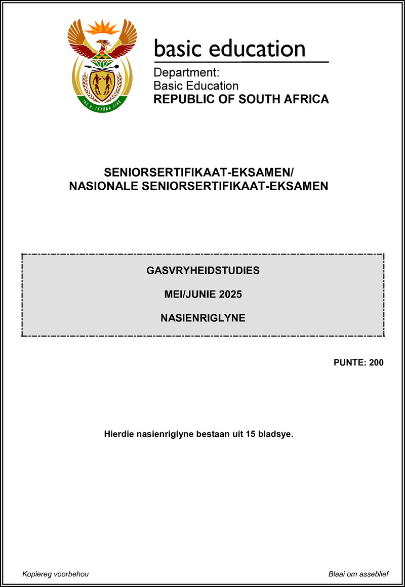 Grade 12 Gasvryheidstudies past paper 2025 – hospitality studies may june 2025 mg afr gr12