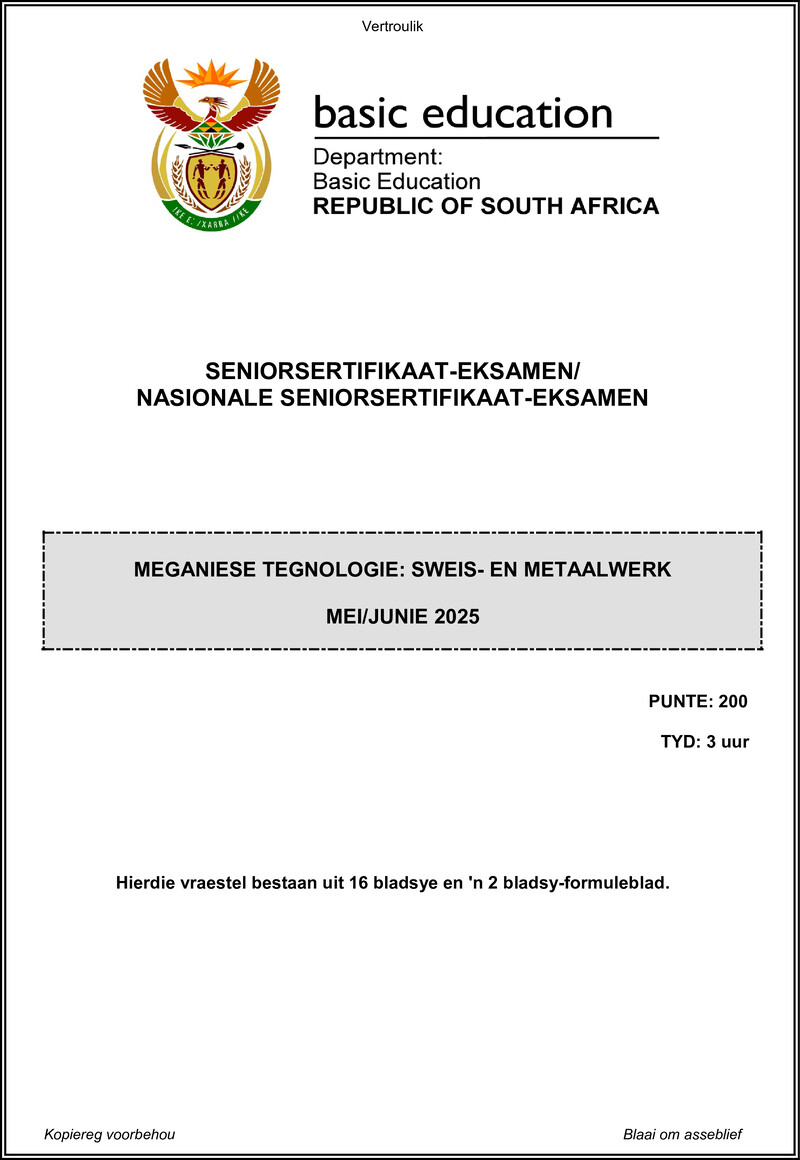 Mechanical Technology June 2025 Welding Metal Work Afr Gr12