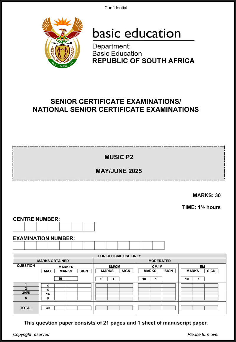 Grade 12 Music past paper 2025 – music p2 may june 2025 eng gr12