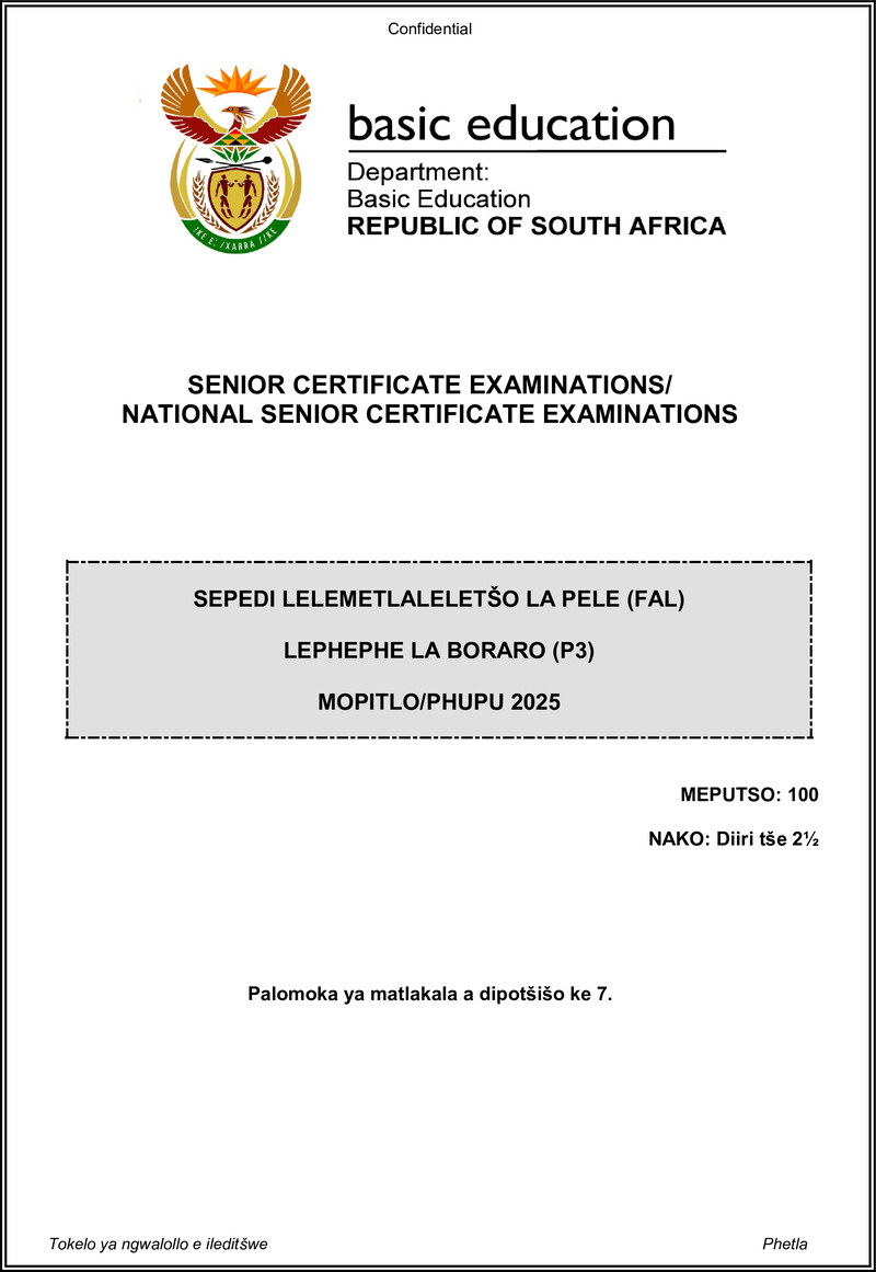 Grade 12 Sepedi past paper 2025 – sepedi fal p3 may june 2025 gr12