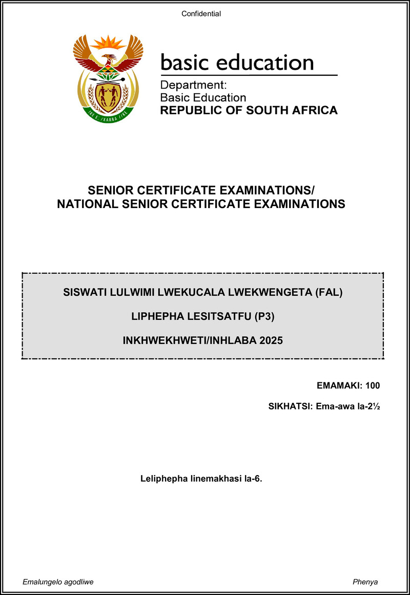 Siswati Fal P3 May June 2025 Gr12