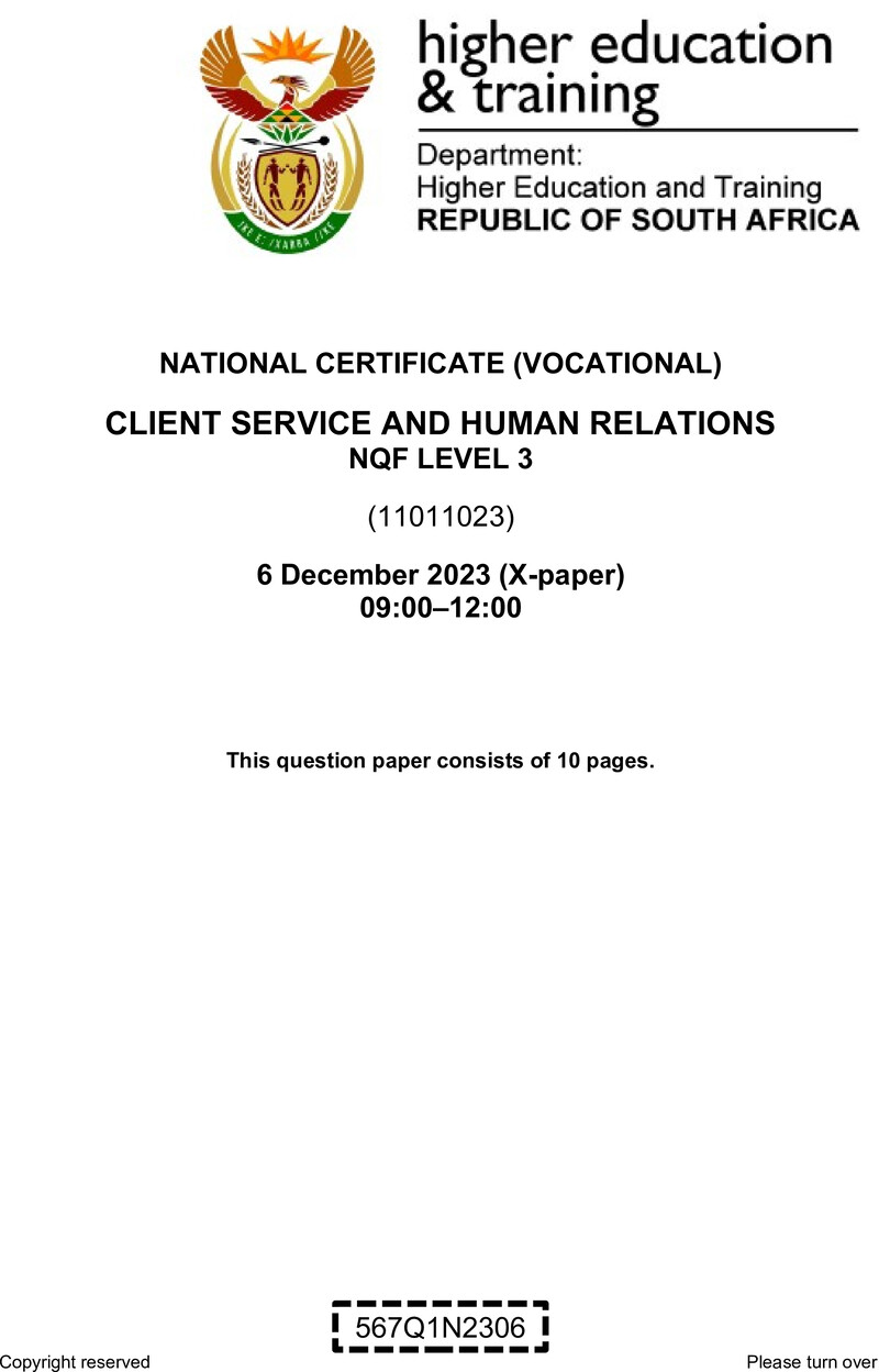 Nc470 Client Service And Human Relations L3 QP Nov 2023 Signed Off