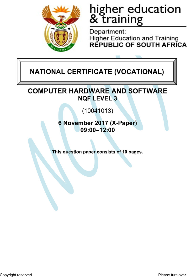 Nc510 Computer Hardware And Software L3 QP Nov 2017