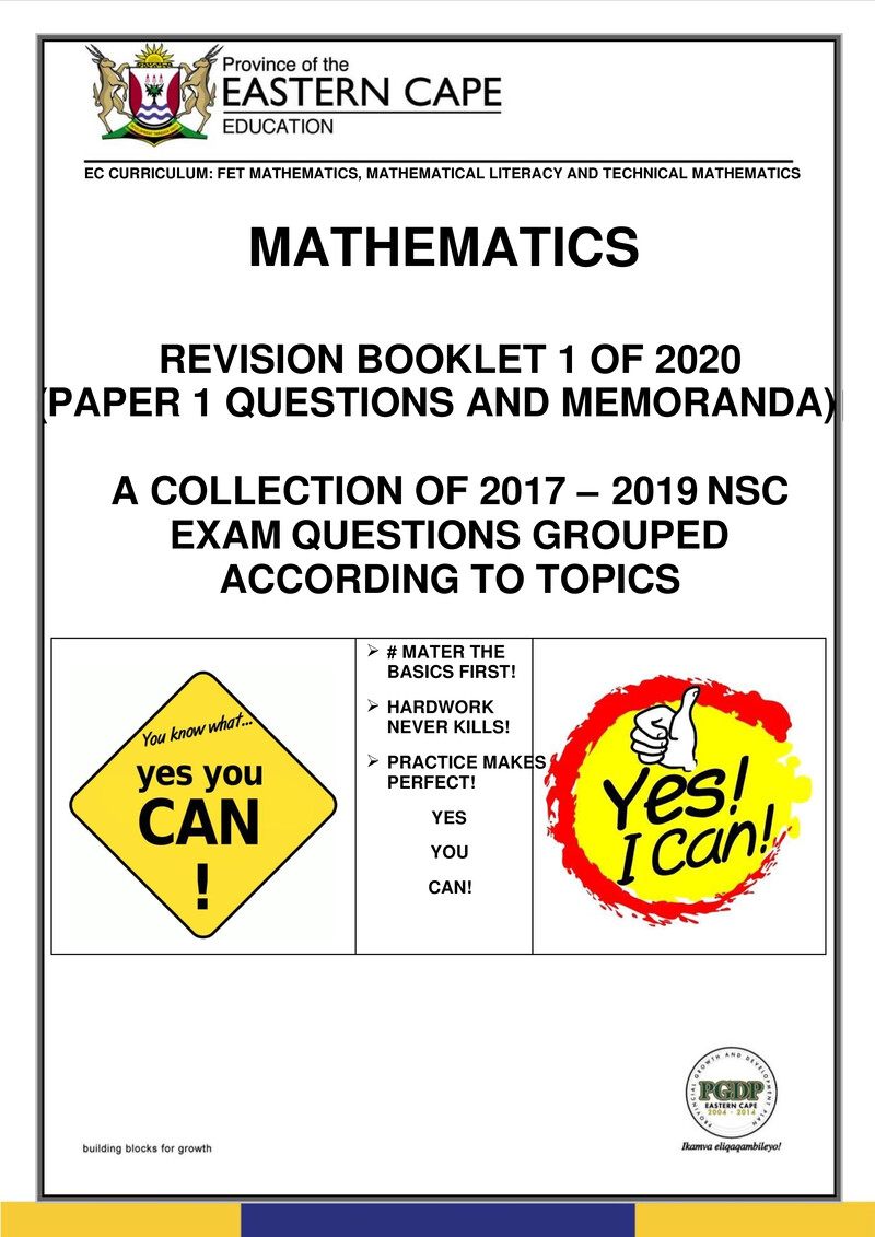 8 Grade 12 Mathematics Booklet 1 Of 2020 With Memos