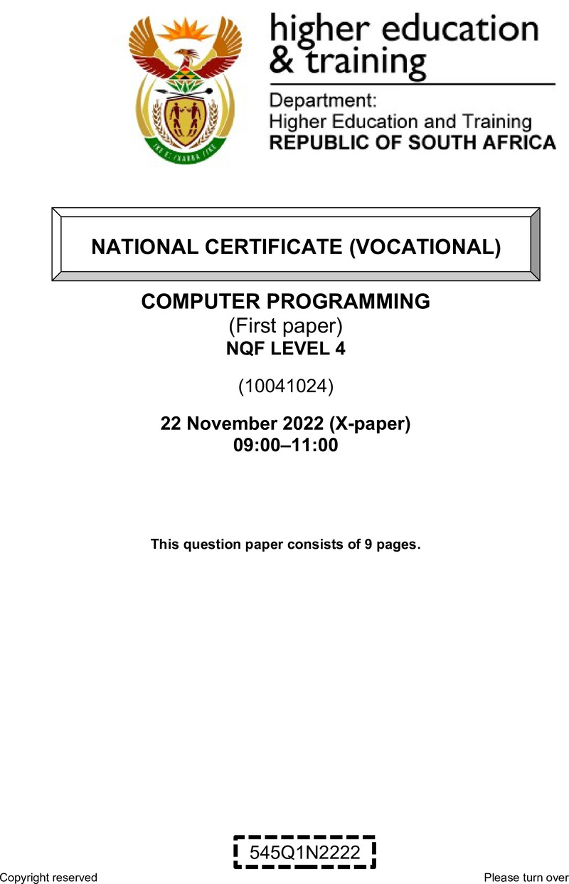 Nc530 Computer Programming L4 P1 QP Nov 2022 Signed Off