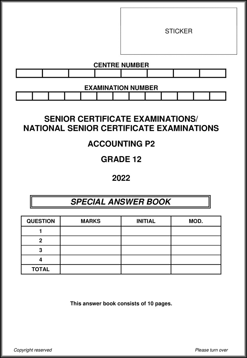 Grade 12 Accounting past paper 2022 – accounting p2 may june 2022 answer book eng gr12