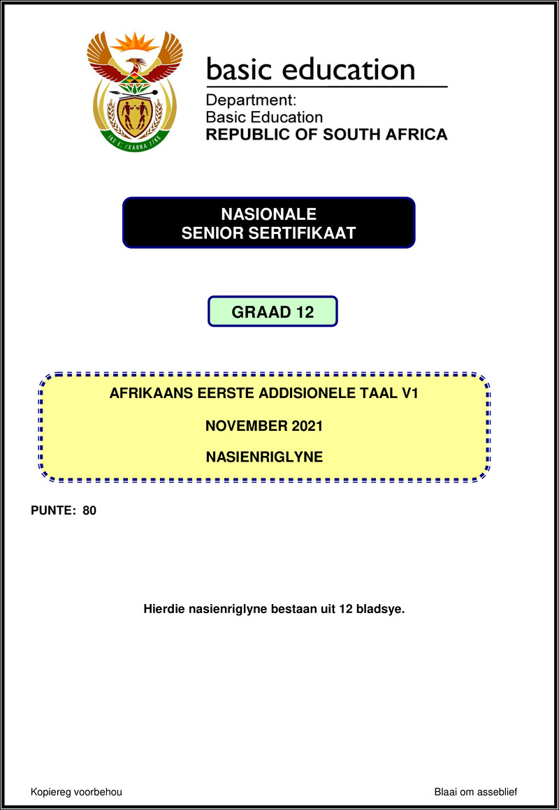 Afrikaans Fal P1 Nov 2021 Mg Gr12