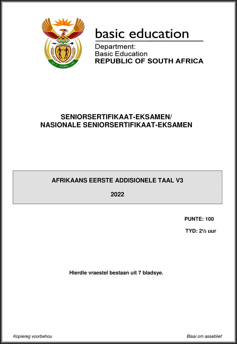 Afrikaans Fal P3 May June 2022 Gr12