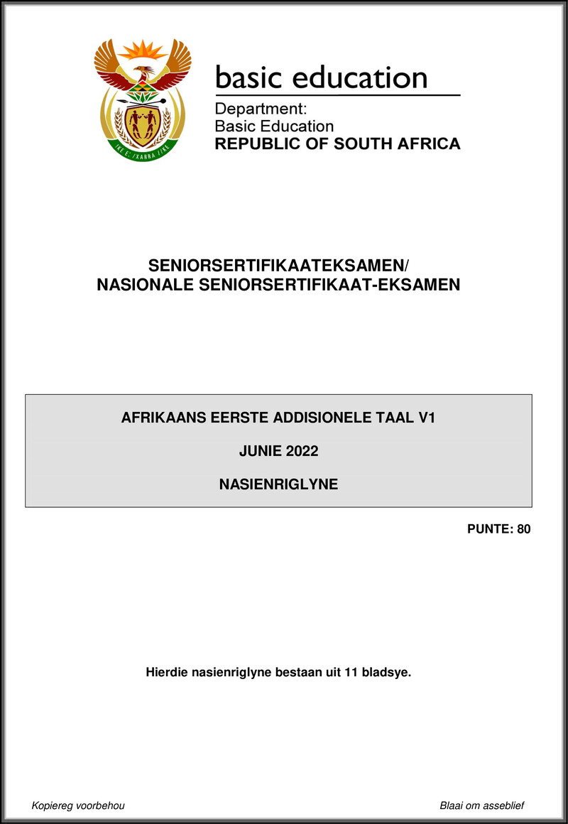 Afrikaans Fal P1 May June 2022 Mg Gr12