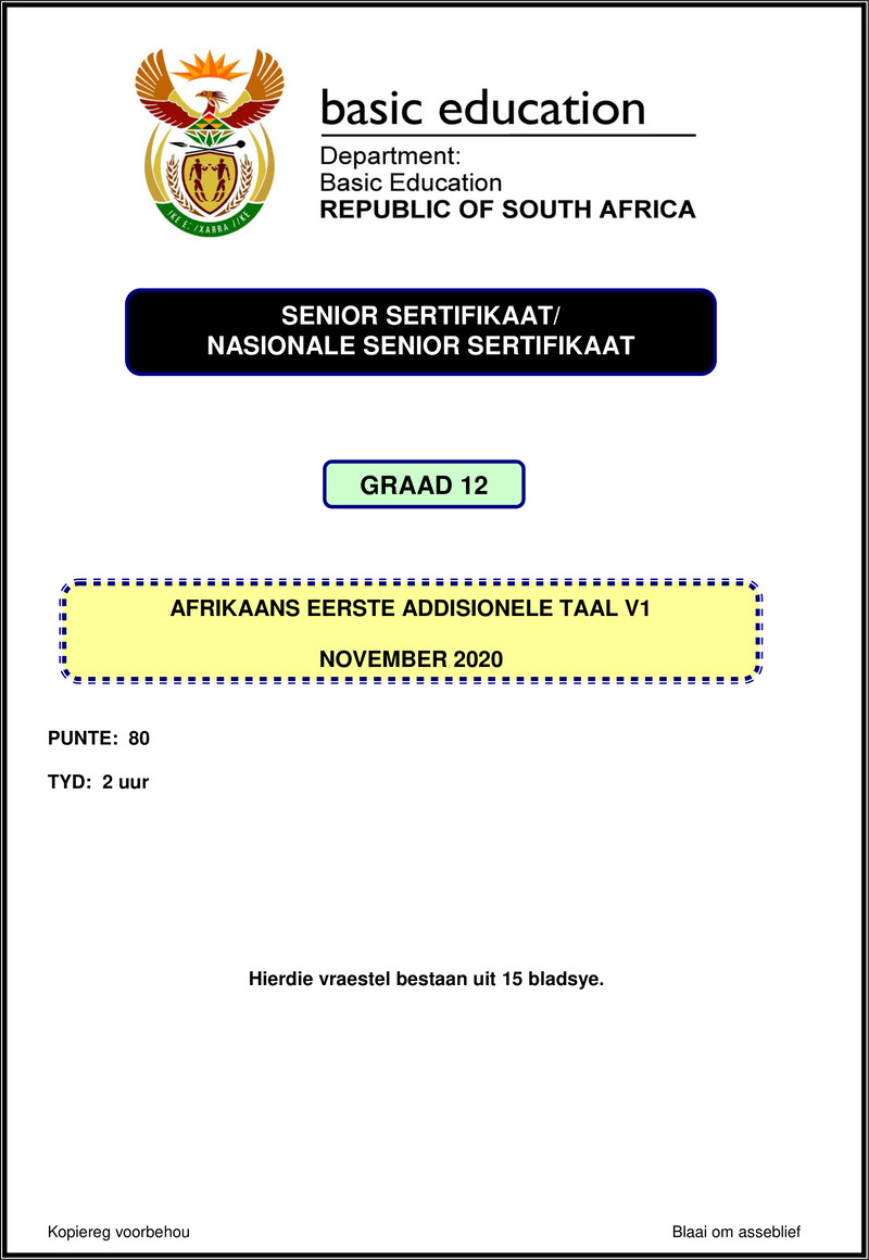 Afrikaans Fal P1 Nov 2020 Gr12