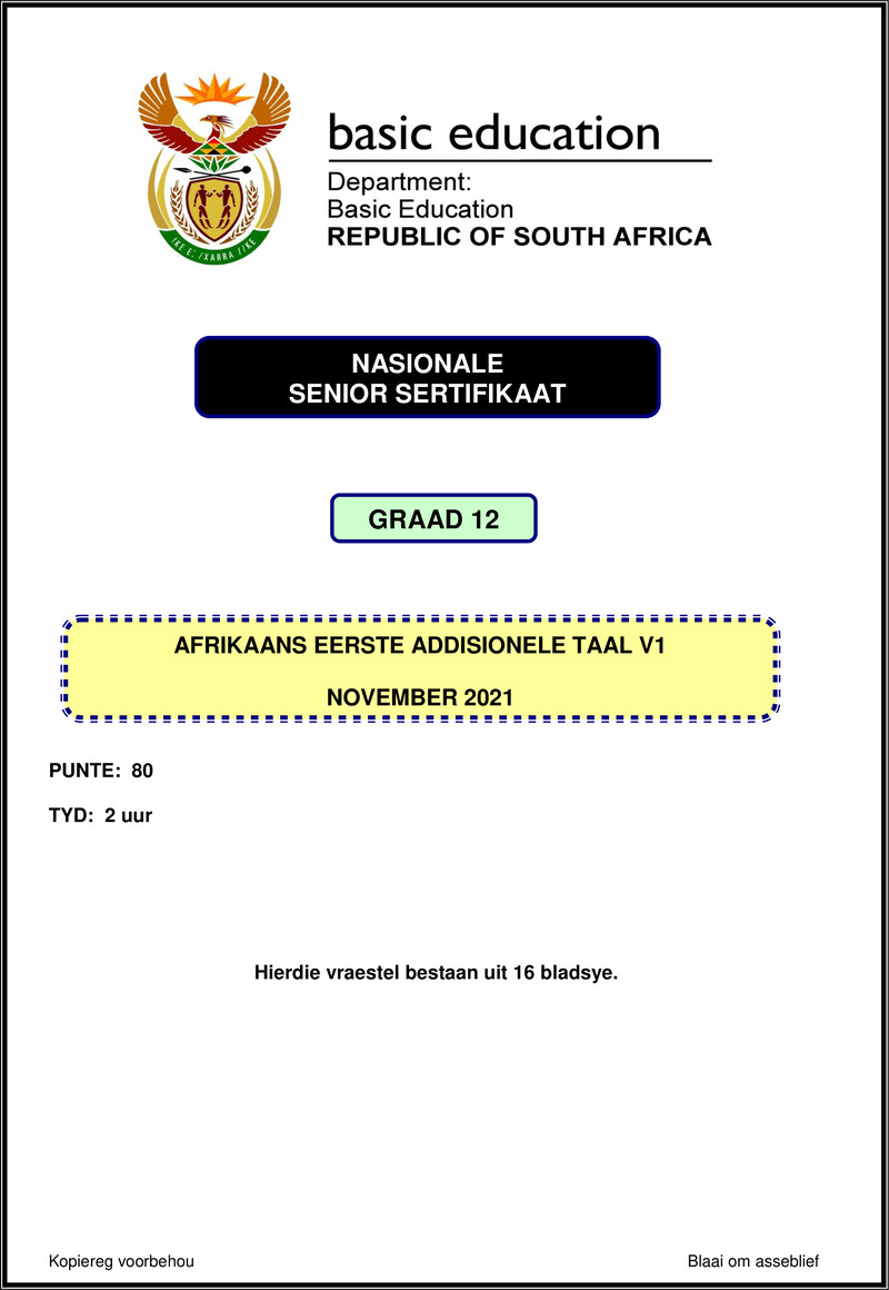 Afrikaans Fal P1 Nov 2021 Gr12