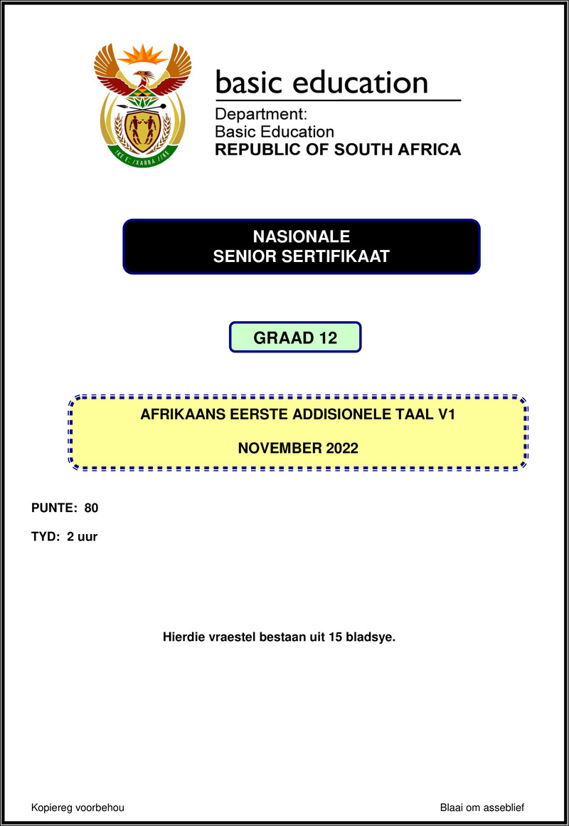 Afrikaans Fal P1 Nov 2022 Gr12