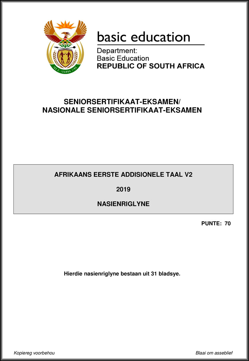 Afrikaans Fal P2 May June 2019 Memo Gr12