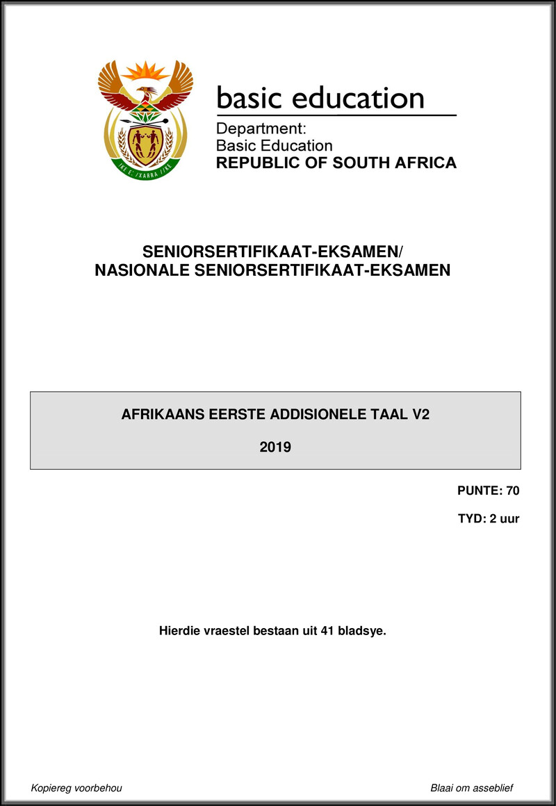 Afrikaans Fal P2 May June 2019 Gr12