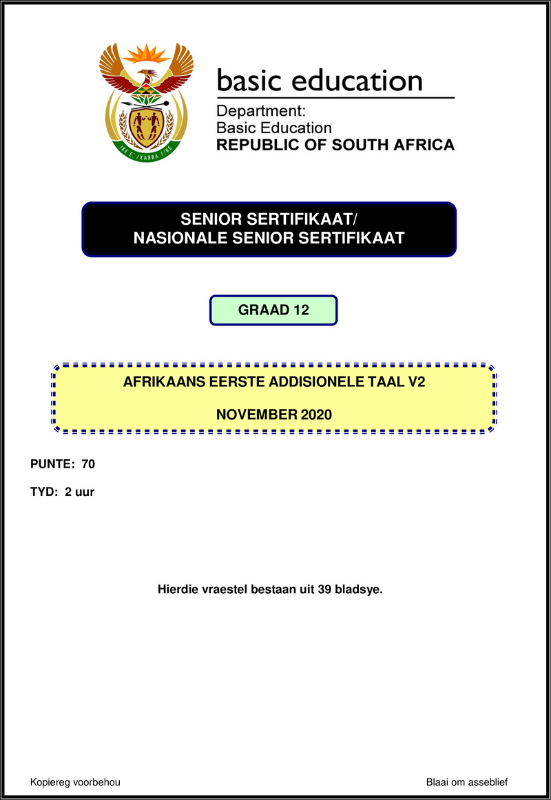 Afrikaans Fal P2 Nov 2020 Gr12