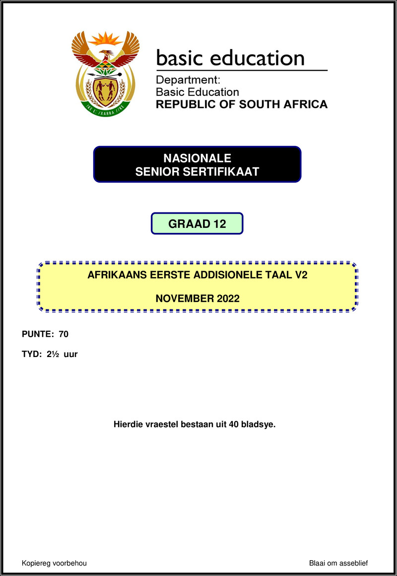 Afrikaans Fal P2 Nov 2022 Gr12