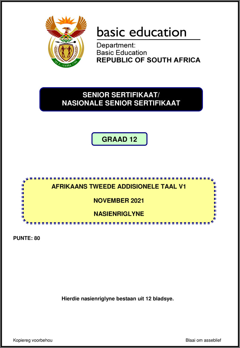 Grade 12 Afrikaans past paper 2021 – afrikaans sal p1 nov 2021 mg gr12